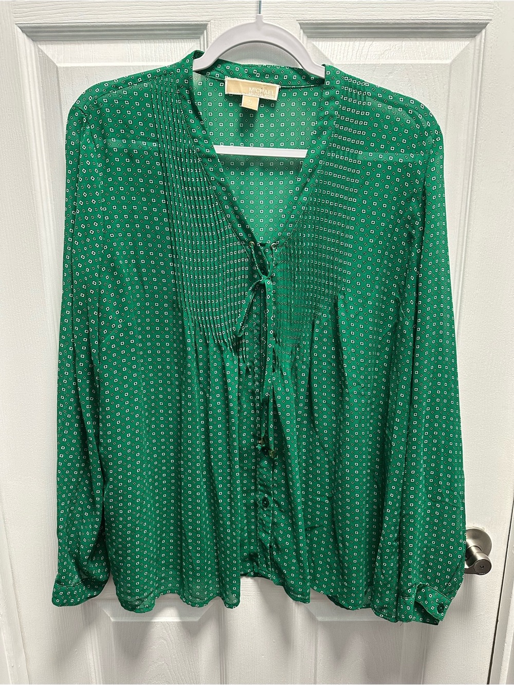 Michael Kors Green Printed Tie-Front Blouse